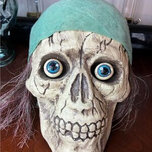 Vintage Styrofoam Pirate Skeleton Head Skull Prop Halloween Spooky Bulging Eye